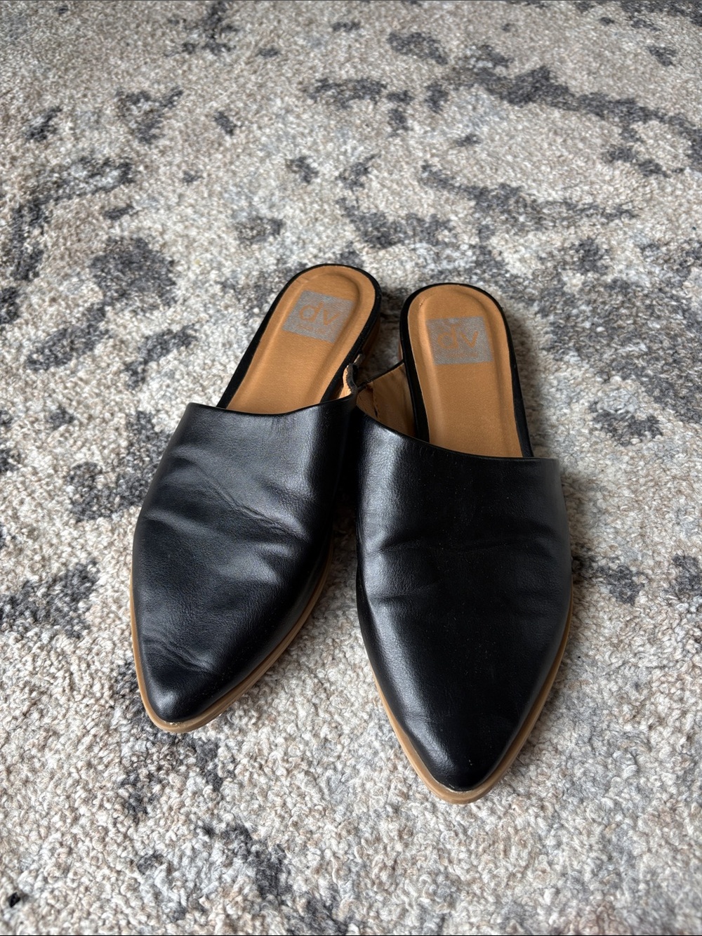Dolce Vita Black Pointed Toe Leather Slide Mules